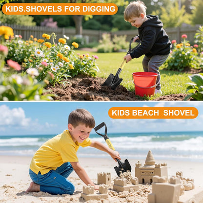 HIGHLIGHT Kids Shovel, Small Shovels for Digging, Overall Length 28 Inches, Mini D Handle, Gardening Shovel, Metal Beach Shovel, Camping, Snow, Wood Handle