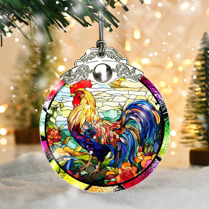 Glass Chicken Christmas Ornament, Semi Transparent Stained Glass Ornament, Colorful Festive Decor for Holidays and Gifts