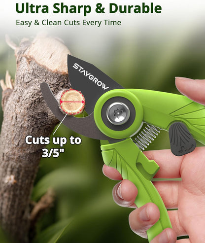 Garden Shears - 6.9" Pruning Shears for Gardening with SK5 Stainless Steel Sharp Blades, Tree Trimmer Garden Scissors with Comfort Handle and Safety Lock, Gardening Hand Tools - Green