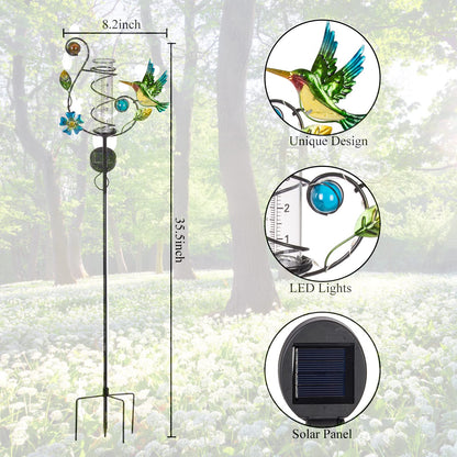 Stargarden Hummingbird Rain Gauge Outdoor Solar LED Lights Rain Gauge