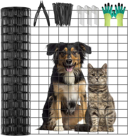 Black Welded Wire Fence 36 Inch x 59 Foot, 2.4" x 2.4" 14GA PVC Coated Wire Fencing for Garden Bed, Vinyl Coated Metal Wire Mesh Roll for Yard Vegetable Plant Protection Chicken Dog Poultry Netting