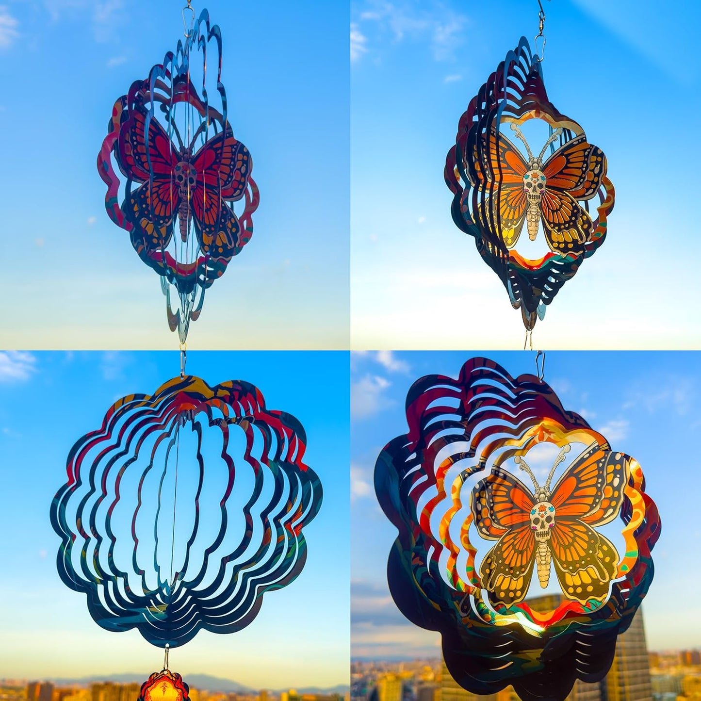 Halloween Wind Spinners Outdoor, 3D Skull Butterfly Wind Spinner 14x12 inches, Kinetic, Stainless Steel Metal, Halloween Decorations Outdoor, Yard Decor, Gift