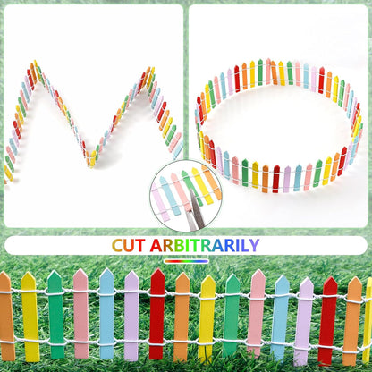 Mini Fairy Garden Fence, 35.5 Inch Cuttable Small Wood Picket Fence, DIY Miniature Accessories Decoration for Dollhouse, Crafts, Vegetable Platter, Cake(Colorful)