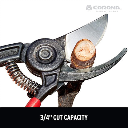 Corona BP 3640 Forged Steel ErgoACTION Angled Bypass Hand Pruner - 3/4 inch Cut Capacity Stem and Branch Garden Shears, Red