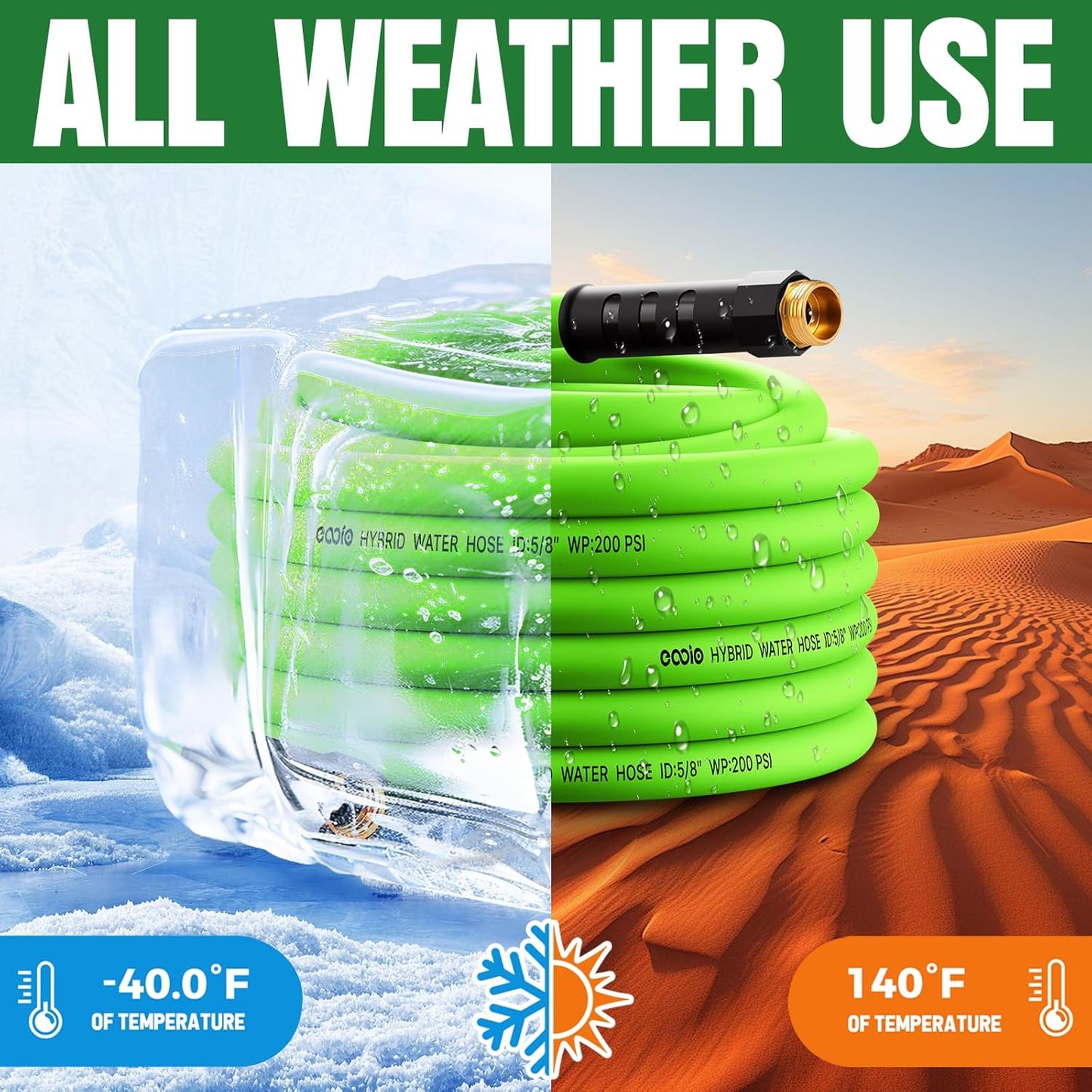 Garden Hose 50 ft x 5/8", NON-EXPANDING Flexible Water Hose, Kink Resistant Lightweight Hybrid Hose, Leakproof Yard Hose with Male to Female Fittings
