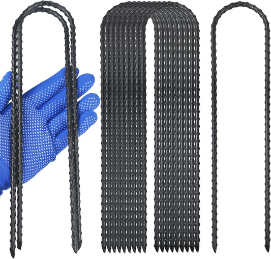 12-Inch Trampoline High Wind Stakes Heavy Duty Ground Anchors U Rebar Stakes for Trampoline, Dog Fence (24 Pack)