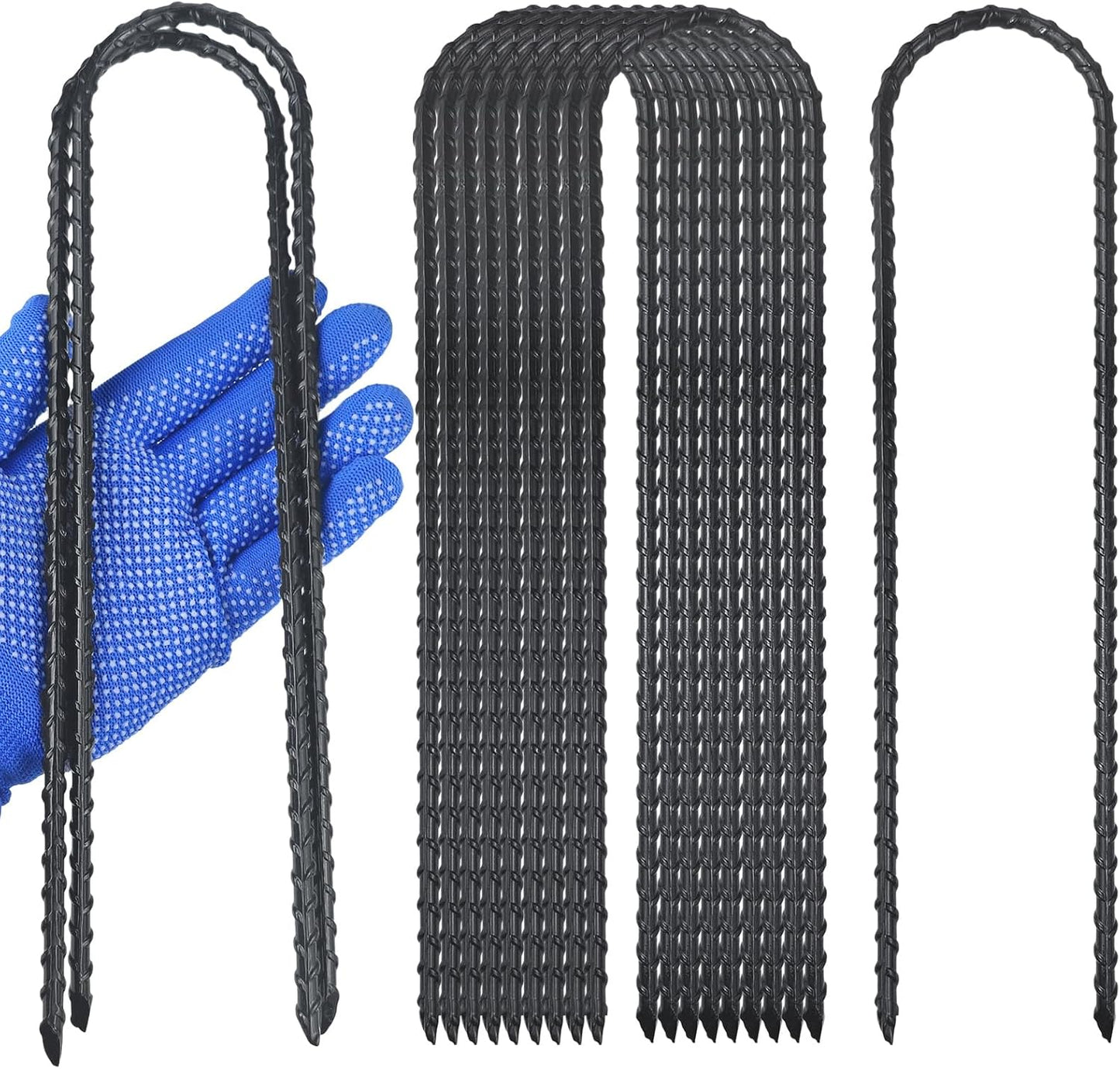 12-Inch Trampoline High Wind Stakes Heavy Duty Ground Anchors U Rebar Stakes for Trampoline, Dog Fence (48 Pack)