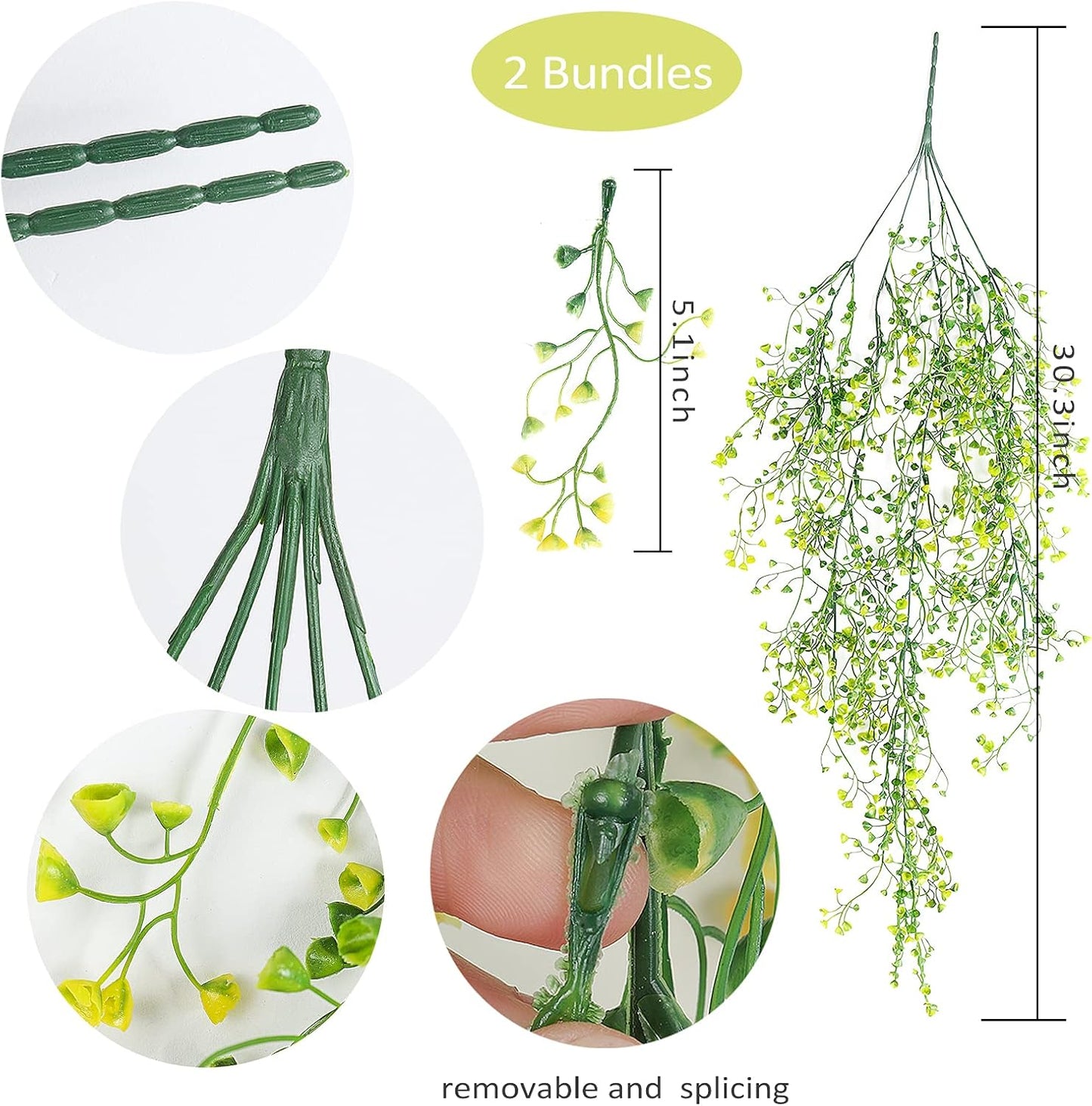 RECUTMS Artificial Plants Fake Hanging Plants for Outside Ivy Plant for Outdoor UV Resistant for Wall Indoor Hanging Baskets Wedding Garland Decor 4 Pack(Yellow 4P)