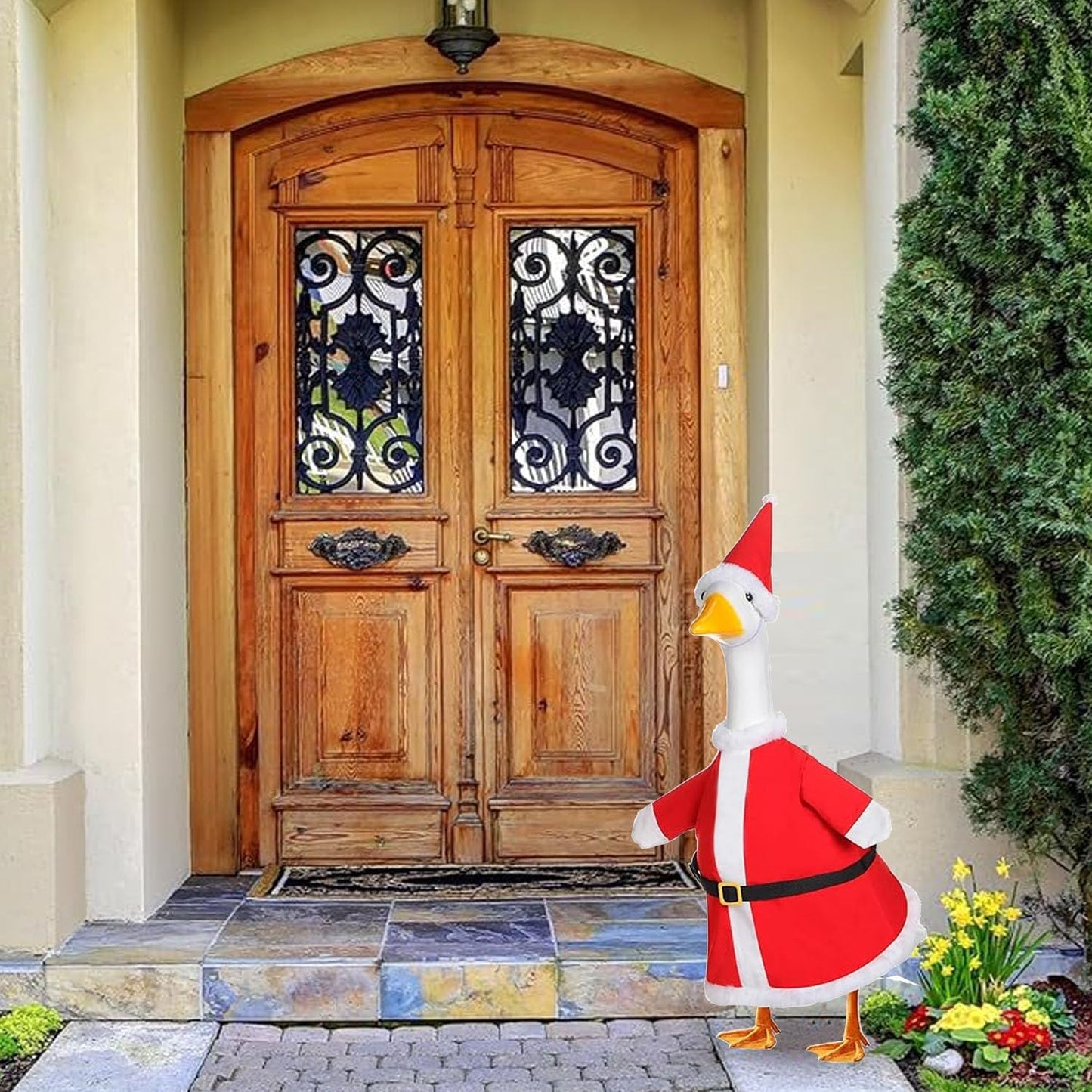 Porch Goose Santa Outfit,Goose Christmas Costume for 23" H Large Porch Goose,Mrs. Claus Porch Goose Costume for Yard Lawn Outdoor Garden Patio Statue Santa Holiday Decor