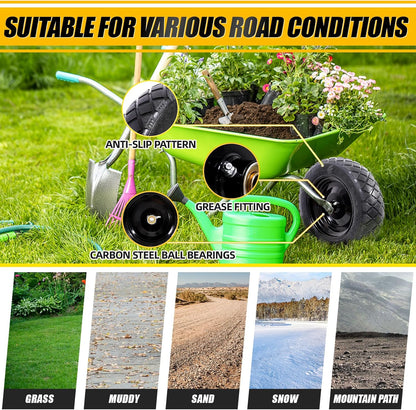 MZREXN 4.80/4.00-8" Flat Free Tire and Wheel, 15" Solid Wheelbarrow Tires, 3.00-4.00/4.80-8" with 5/8" & 3/4" Bearings, 3" Centered Hub for Hand Truck Garden Trailers Utility Cart Yard Wagon, Black