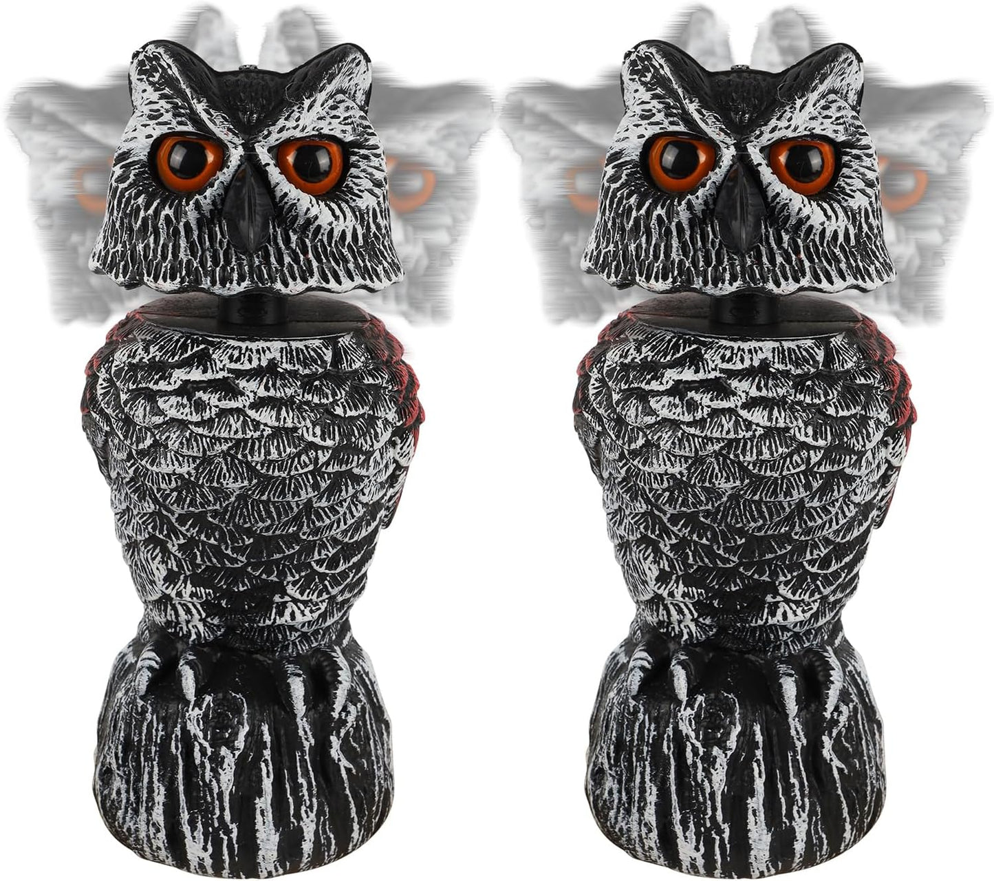 Hausse 2 Pack Fake Owl Decoy to Scare Birds Away, 11.2 inch Wagging Head Plastic Owl Scarecrow Bird Deterrents, Owls Statue Nature Enemy Horned Pest Repellent for Outdoor Garden Yard