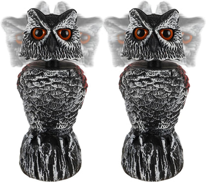 Hausse 2 Pack Fake Owl Decoy to Scare Birds Away, 11.2 inch Wagging Head Plastic Owl Scarecrow Bird Deterrents, Owls Statue Nature Enemy Horned Pest Repellent for Outdoor Garden Yard