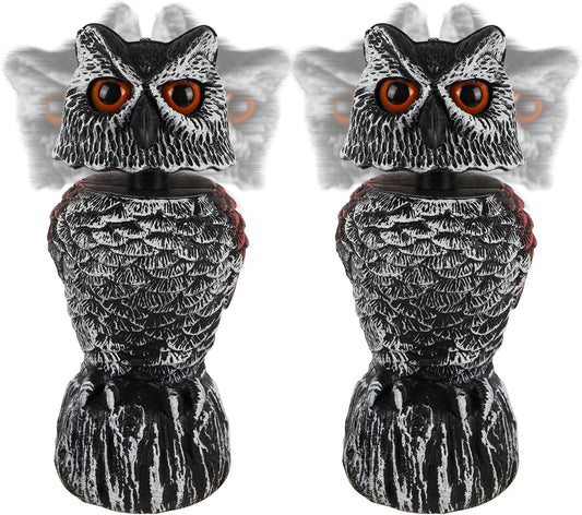 Hausse 2 Pack Fake Owl Decoy to Scare Birds Away, 11.2 inch Wagging Head Plastic Owl Scarecrow Bird Deterrents, Owls Statue Nature Enemy Horned Pest Repellent for Outdoor Garden Yard