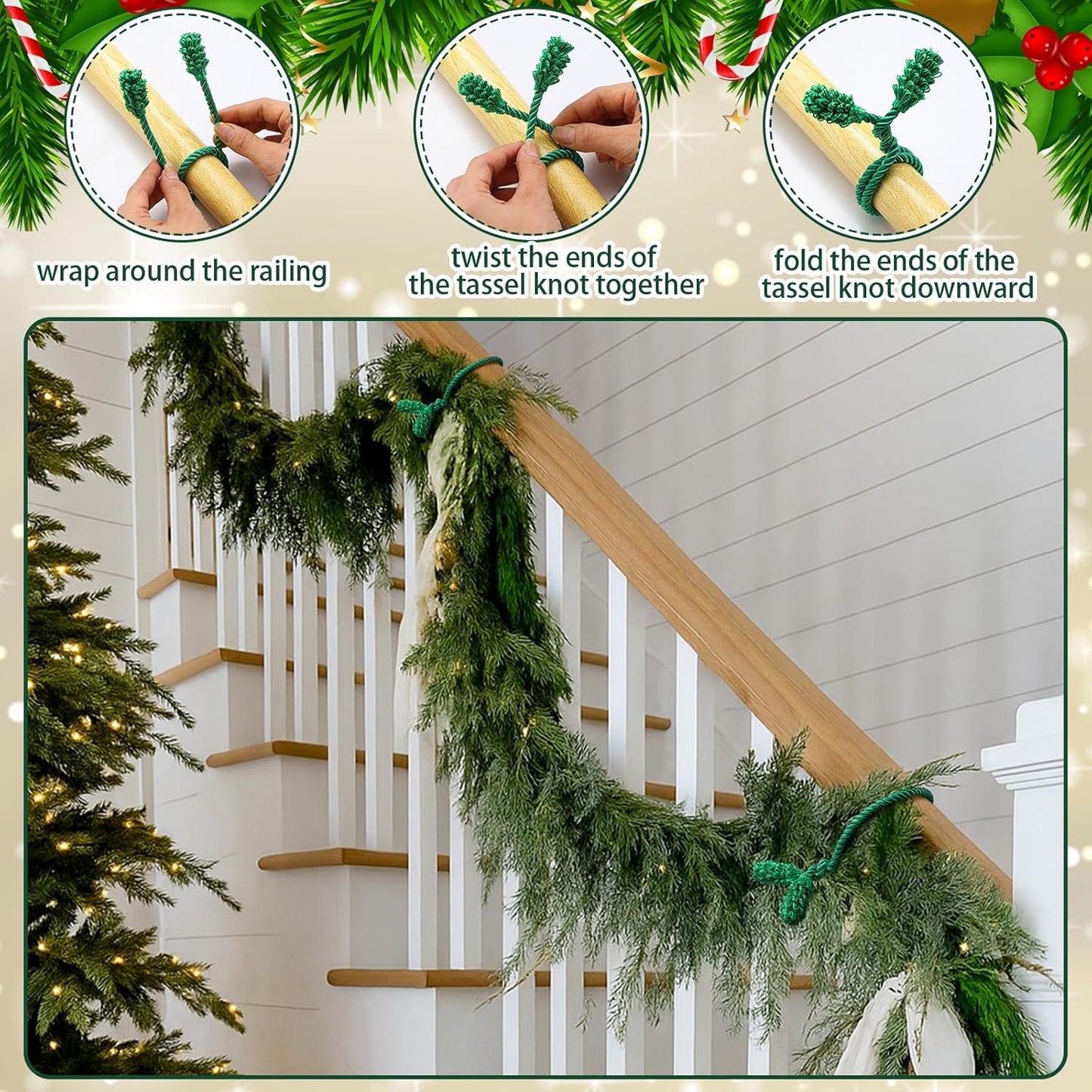 Shappy 36 Pieces Christmas Garland Banister Ties Christmas Decorative Reusable and Flexible Twist Ties for Garland, Banister Home Decoration (Green)