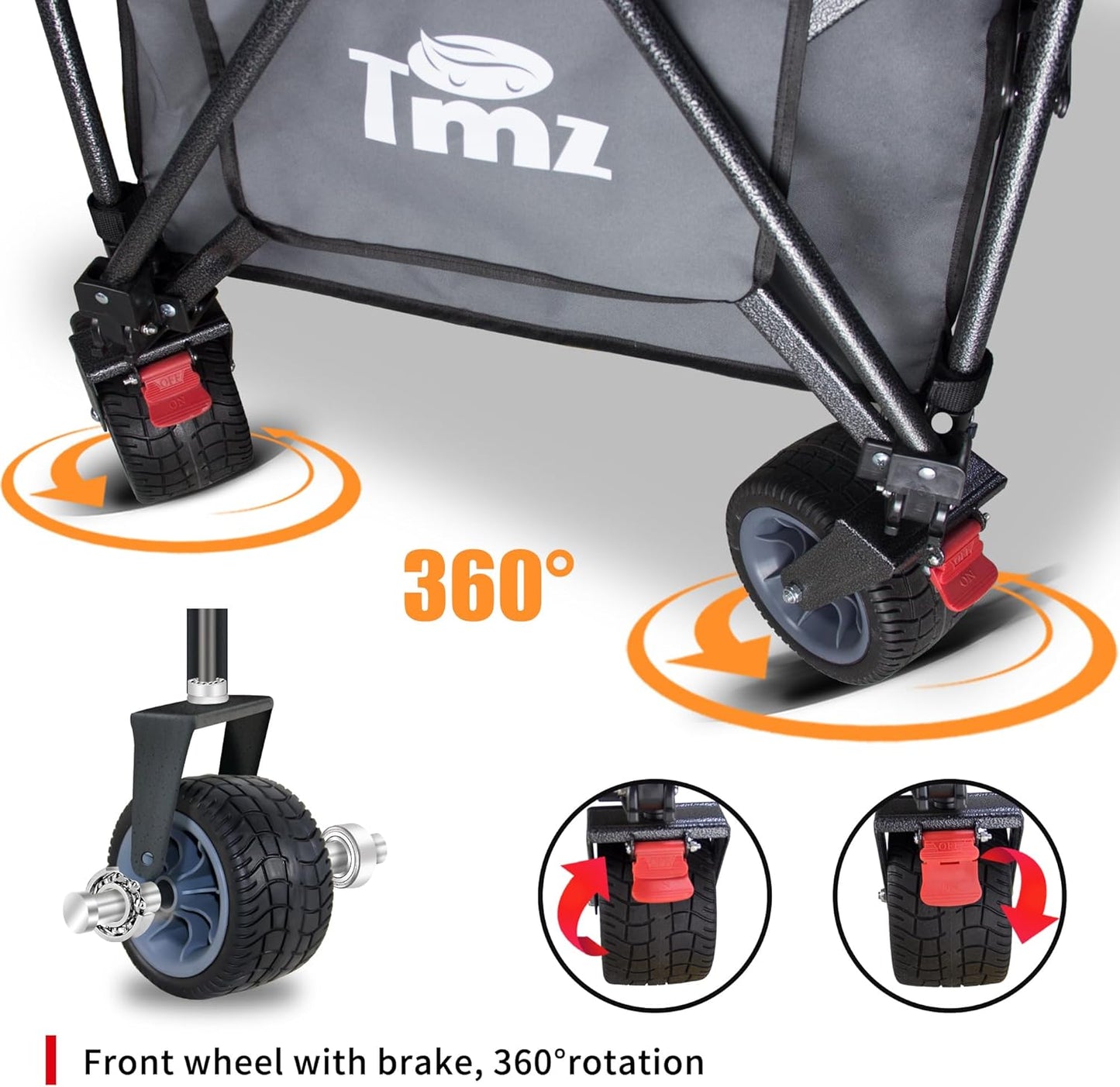TMZ Collapsible Wagon 445L Extra Large Outdoor Utility Cart, Heavy Duty Carts Foldable with All-Terrain Big Wheels, Canopy and Brakes, Utility Beach Wagon for Outdoor Garden (Gray)