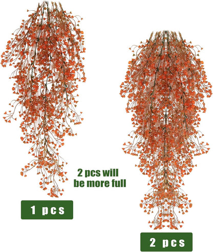RECUTMS Fall Artificial Hanging Plants 4 Pcs Autumn Fake Ferns Artificial Plants Large Faux Hanging Plant Wall Thanksgiving Room Home Garden Wedding Party Indoor Outdoor Decor(Fall Orange)