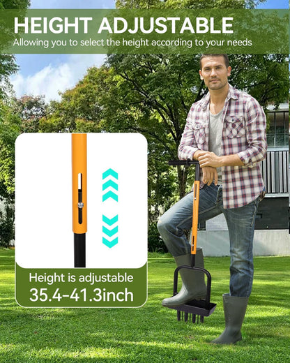 2-in-1 Manual Lawn Aerator Tool with Soil Core Storage Tray - 41.3" Heavy Duty Carbon Steel Garden Core Aerator Lawn Tool- Multifunctional Spike & Plug Aerator for Compacted Soil(Black + Orange)