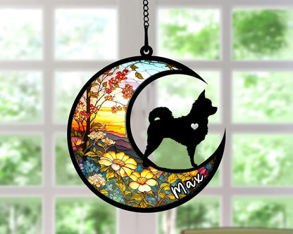 Personalized Dog Memorial, Custom Name Chihuahua Long Haired Dog Christmas Ornament with Name, Custom Breeds, Pet Loss Light Catcher, Gifts for Lovers Loss of Pet Sympathy on Mothers Day Christmas