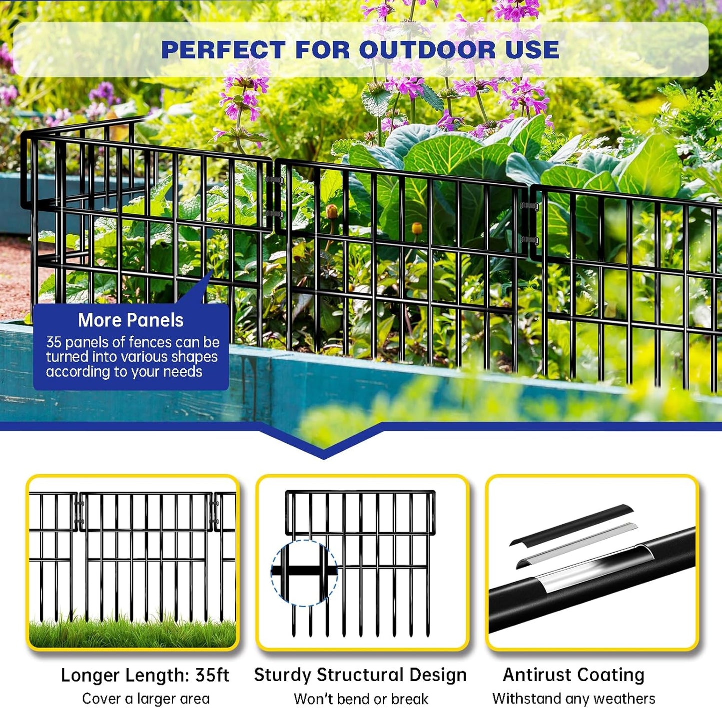 25 Panels Animal Barrier Fence, 27 Ft(L) X 13 in(H) No Dig Garden Edging Border for Yard, Anti Digging Defense Barrier, Rustproof Metal Outdoor Decorative Garden Fences for Dogs, Rabbits