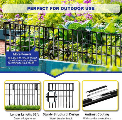 35 Panels Garden Fence Animal Barrier, 38 Ft(L) X 13 in(H) No Dig Fence for Dogs, Upgrade 1.2in Gap Garden Border Ground Defense, Rustproof Metal Outdoor Wire Fencing for Dogs, Rabbits