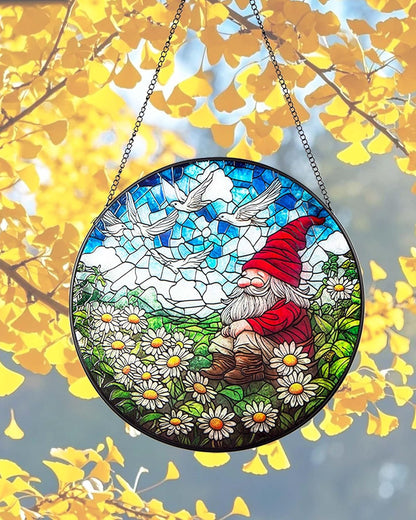 10'' Dwarf Patterned Window Pendant,Suncatcher Stained Glass Window Hangings，Hanging Stained Glass for Windows,Indoor Outdoor Home Garden Ornaments,Gifts for Family, Friends, and Pendant Enthusiasts