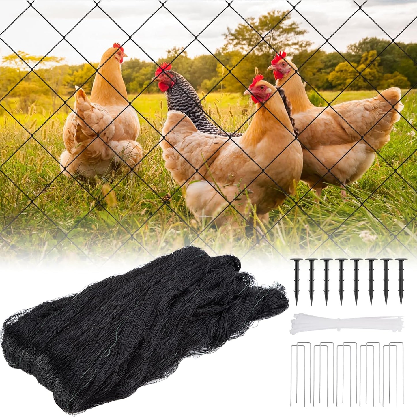 SPORTYOUTH Bird Netting for Chicken Coop, 50x50 ft Poultry Netting Heavy Duty 2.4" Mesh Nylon Garden Hawk Aviary Netfor Blueberry Bushes Fruit Trees Vegetable Against Birds Squirrels Deer