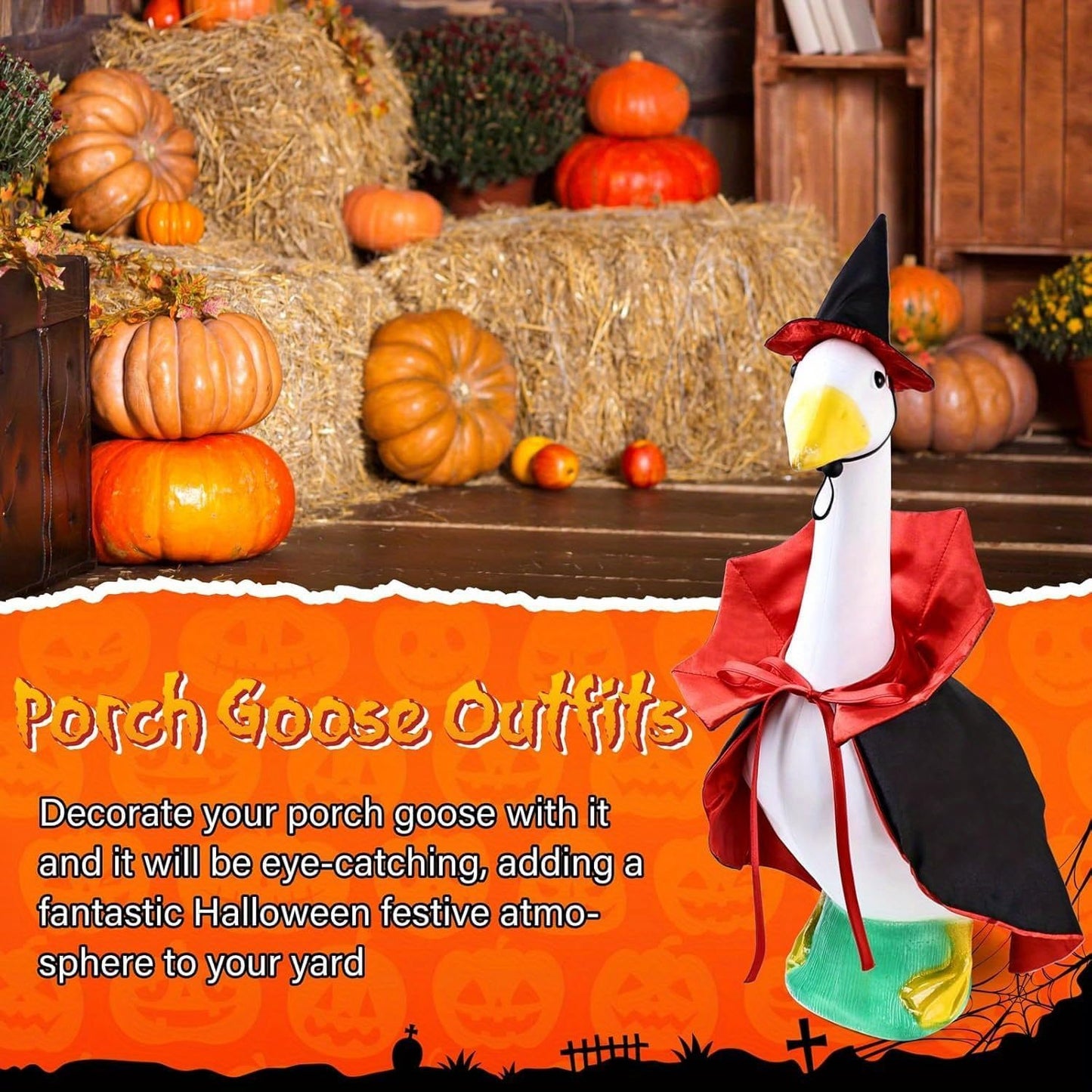 Halloween Goose Outfit, Lawn Porch Goose Vampire Cape Costume for 23" Statue Halloween Fall Outdoor Patio Yard Decor