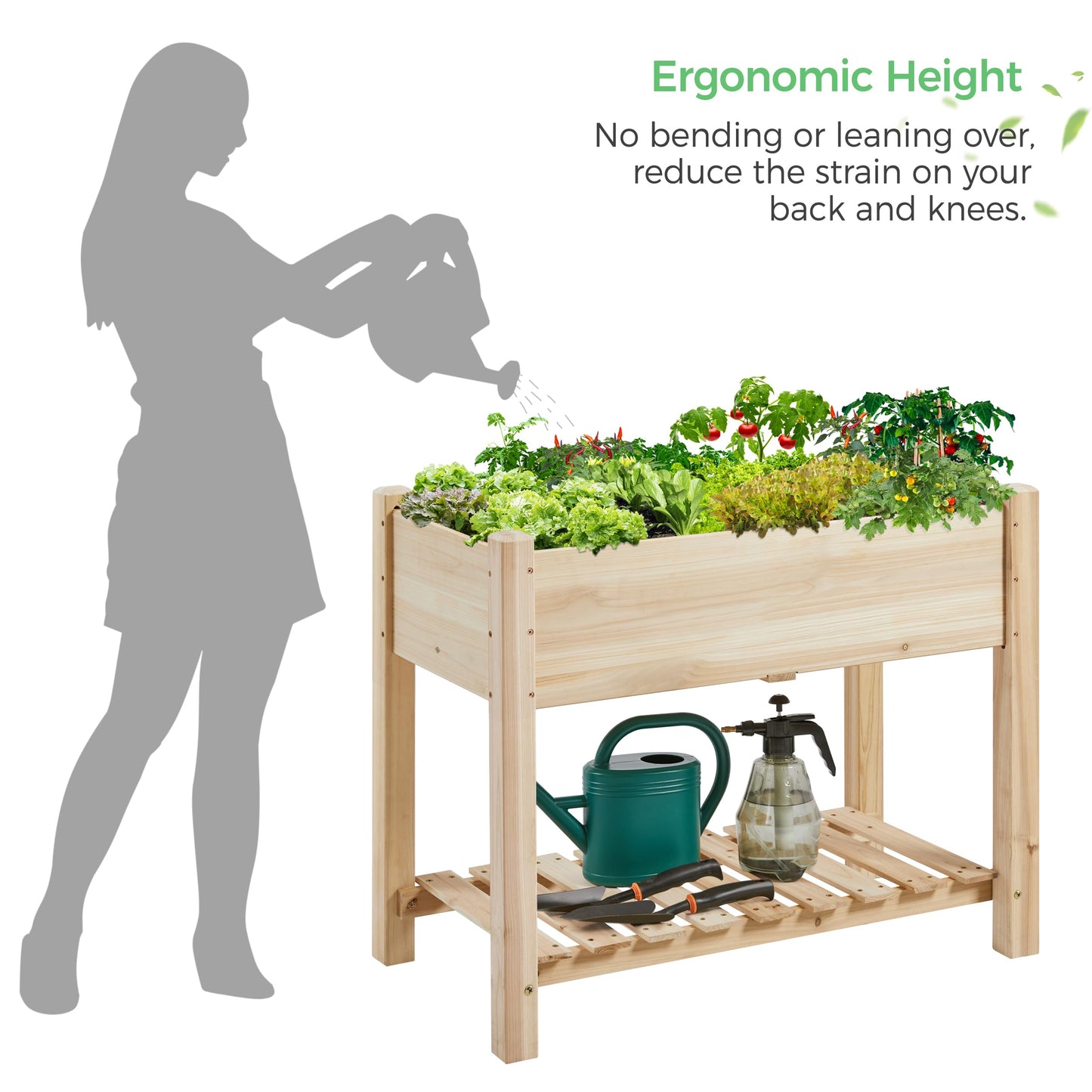 Yaheetech 34" Raised Garden Bed with Legs, Wooden Planter Box, 1Pcs