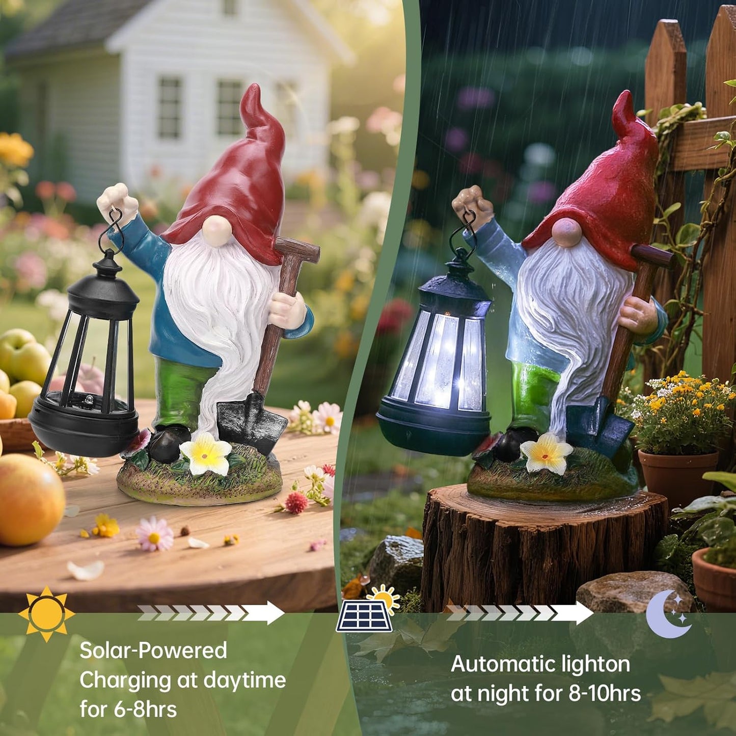 Garden Gnome Outdoor Decoration with Shovel Solar Gnomes Statue with Lantern LED Lights,Terrace Courtyard Lawn Patio Porch Decoration Mother's Day Christmas Housewarming Gift for Mom Women