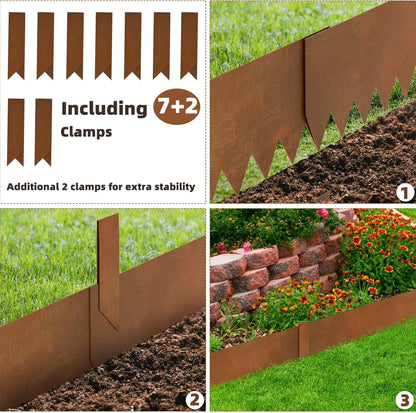 Weathering Steel Edging 6 Pack 40" L x 8" H Depth Corten Steel Landscape Edging Kit Rust Patina Finish, 20ft Total Metal Edging for Landscaping, Metal Garden Border & Lawn Edging