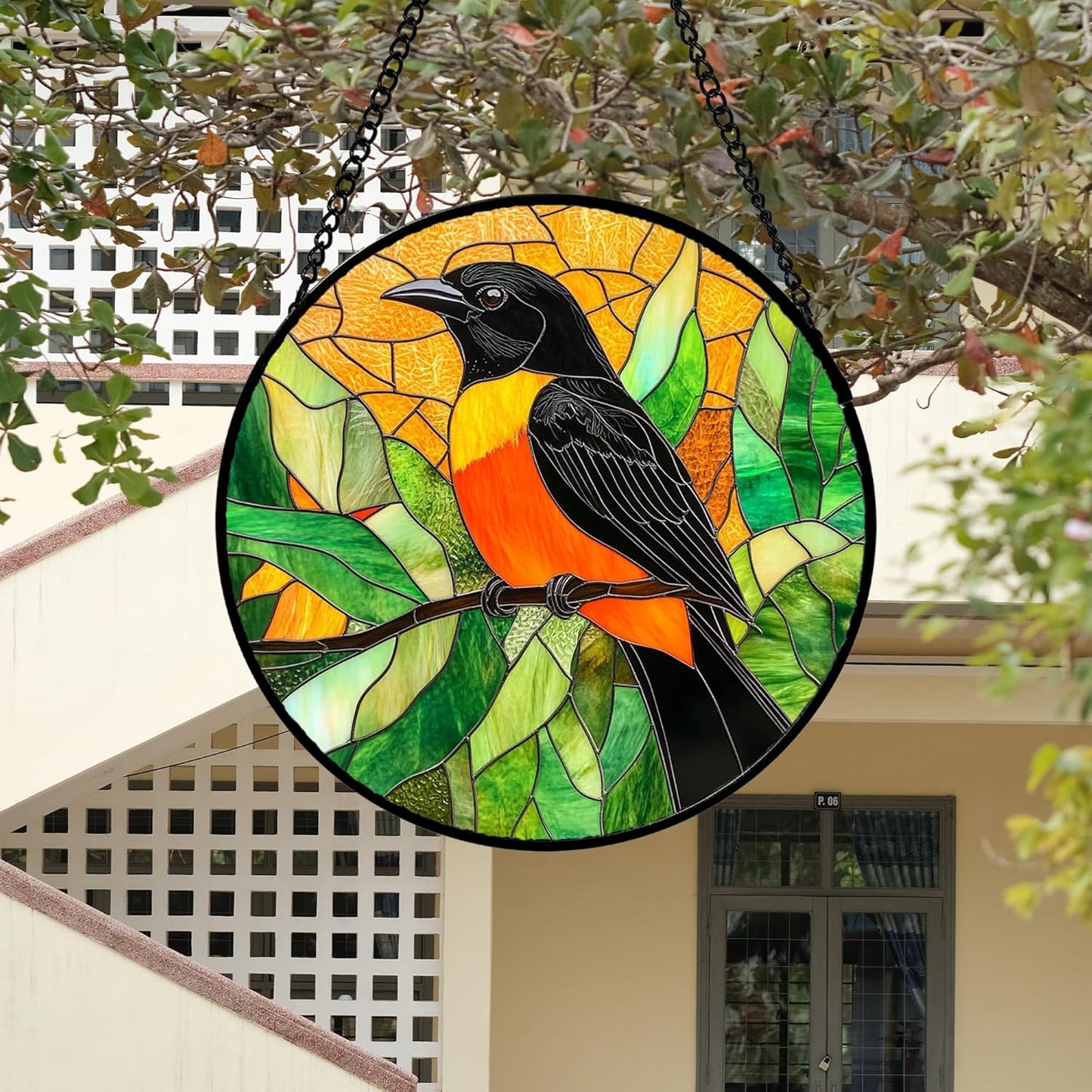 Stained Glass Window Hanging 4 Pcs Set Birds 6.3" - Cardinal Blue Jay Suncatcher Door Garden Sun Catcher Decor Birthday Christmas for Bird Lovers Mom Woman Nana Men