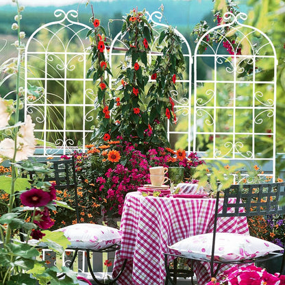 Metal Garden Trellis Garden Fence Rustproof Trellis for Climbing Plants Support Roses Flower Outdoor Lawn (6, Off White)