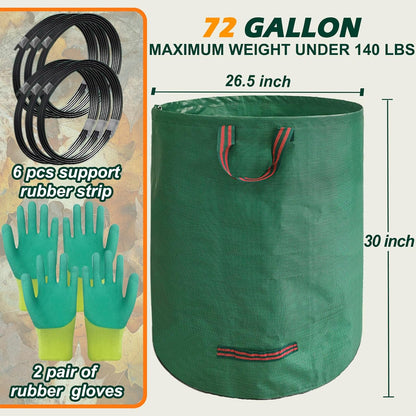 Reusable Yard Waste Bags, 72 Gallon Lawn and Leaf Bags, 6 Pack Garden Weed Bag, Standable&Collapsible Outdoor Trash Bags with 4 Handles, Camping Yard Recycling Heavy Duty Bags with 2 Pair of Gloves