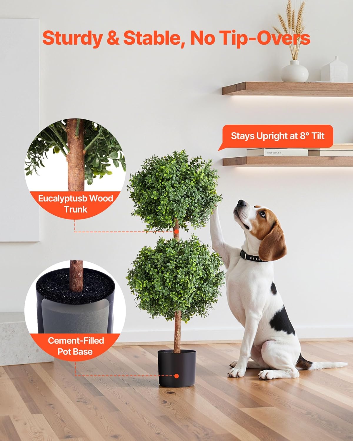 VEVOR Artificial Topiary Boxwood Double Ball, 2 Set 36 inch Faux Boxwood Plant Balls, Fake Silk Tree Look Real, Easy Assembly for Decor Front Porch Outdoor Patio Garden Balcony Backyard Indoor