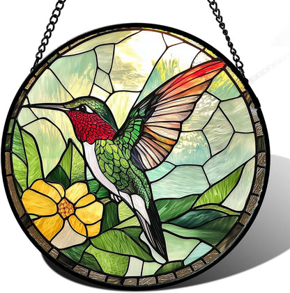 Stained Glass Window Hanging, Green Hummingbird Sun Catcher for Door Home Decor, Birds Suncatcher Christmas Mother's Day Birthday Gifts for Bird Lovers Women Men Mom and Nana 7.8 in