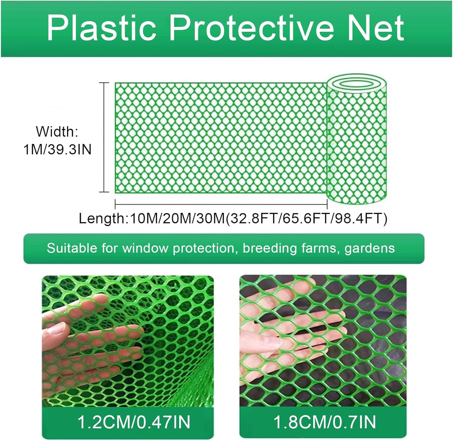 Wire Fence Mesh Green Plastic Mesh Roll 39.3″ Wide Poultry Fencing Multi-Use Garden Fence for Snow Fence Chicken Plants Balcony Protection Barrier(Size:1x30M - Mesh 1.8cm)