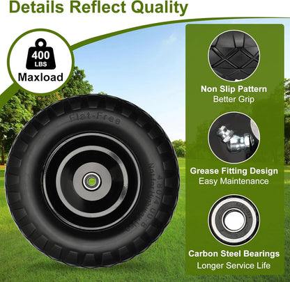 Upgraded 16" Flat Free Wheelbarrow Wheels and Tires, 4.80/4.00-8 Solid Tires with 5/8" & 3/4" Bearings,14"-16" Universal Fit Wheelbarrow Wheels for Wheelbarrows/Garden Trailer
