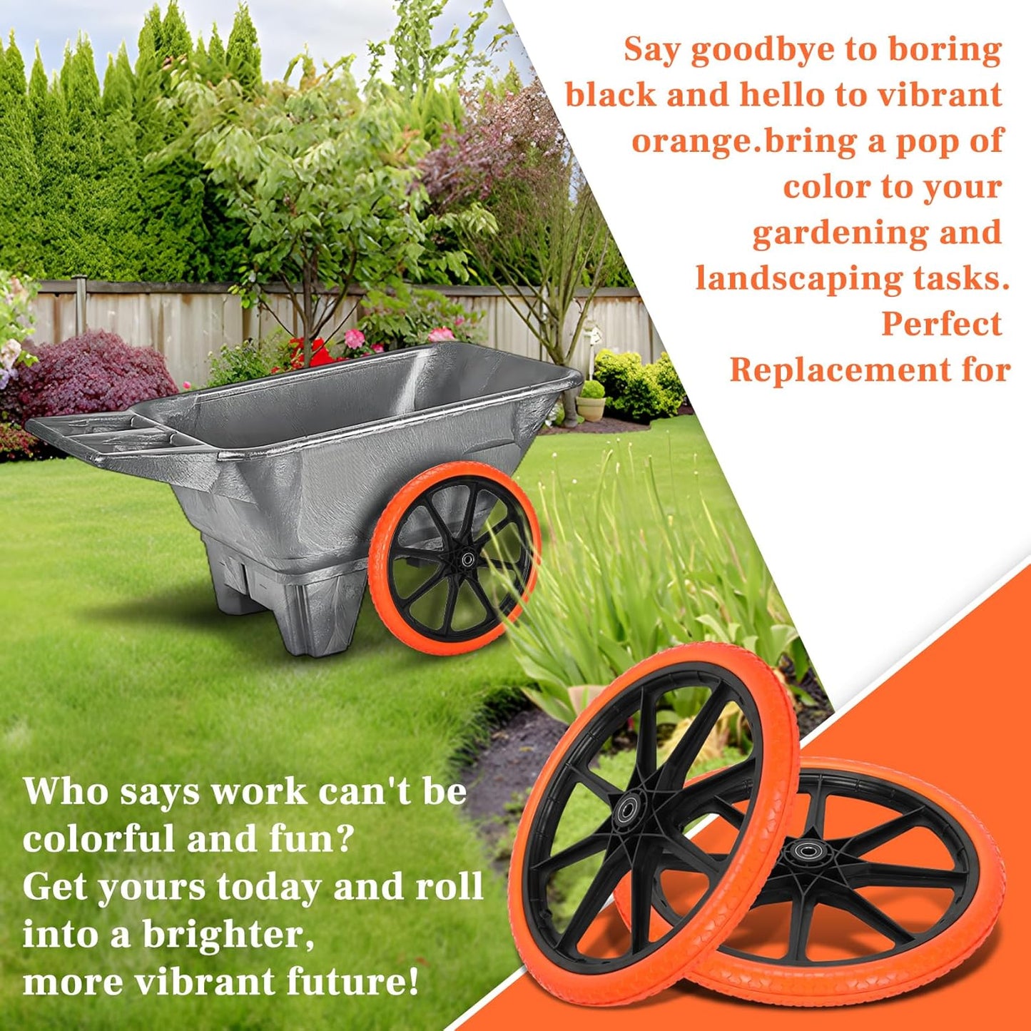 Upgraded 20x1.95" Flat Free Tires Compatible with rubbermaid Wheelbarrow Wheels, 20" Flat Free Tires with 5/8" Bearing Replacement for rubbermaid Cart Wheels/Big Wheel Utility Carts