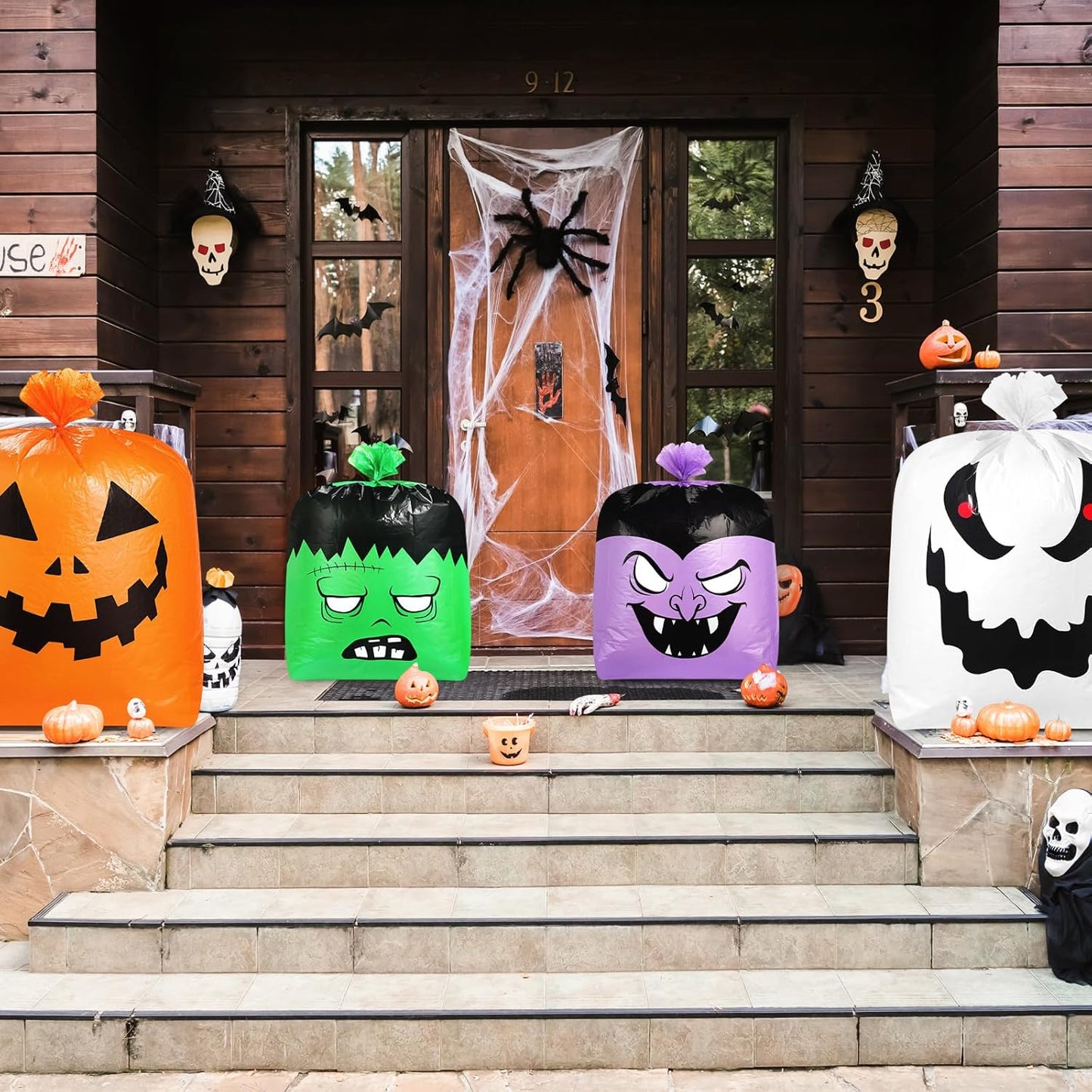 Qilery 12 Pcs Halloween Leaf Lawn Bags Plastic Pumpkin Trash Bags for Leaves with Twist Ties for Halloween Yard Garden Outdoor Party Favors Decorations