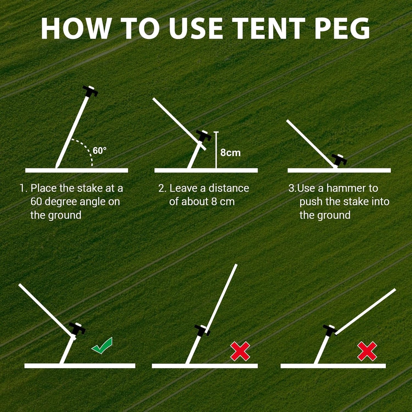 Eurmax USA Galvanized Non-Rust Camping Family Tent Pop Up Tent Stakes Canopy Anchors Heavy Duty 10pc-Pack, with 4x10ft Ropes & 1 Stopper(Black)