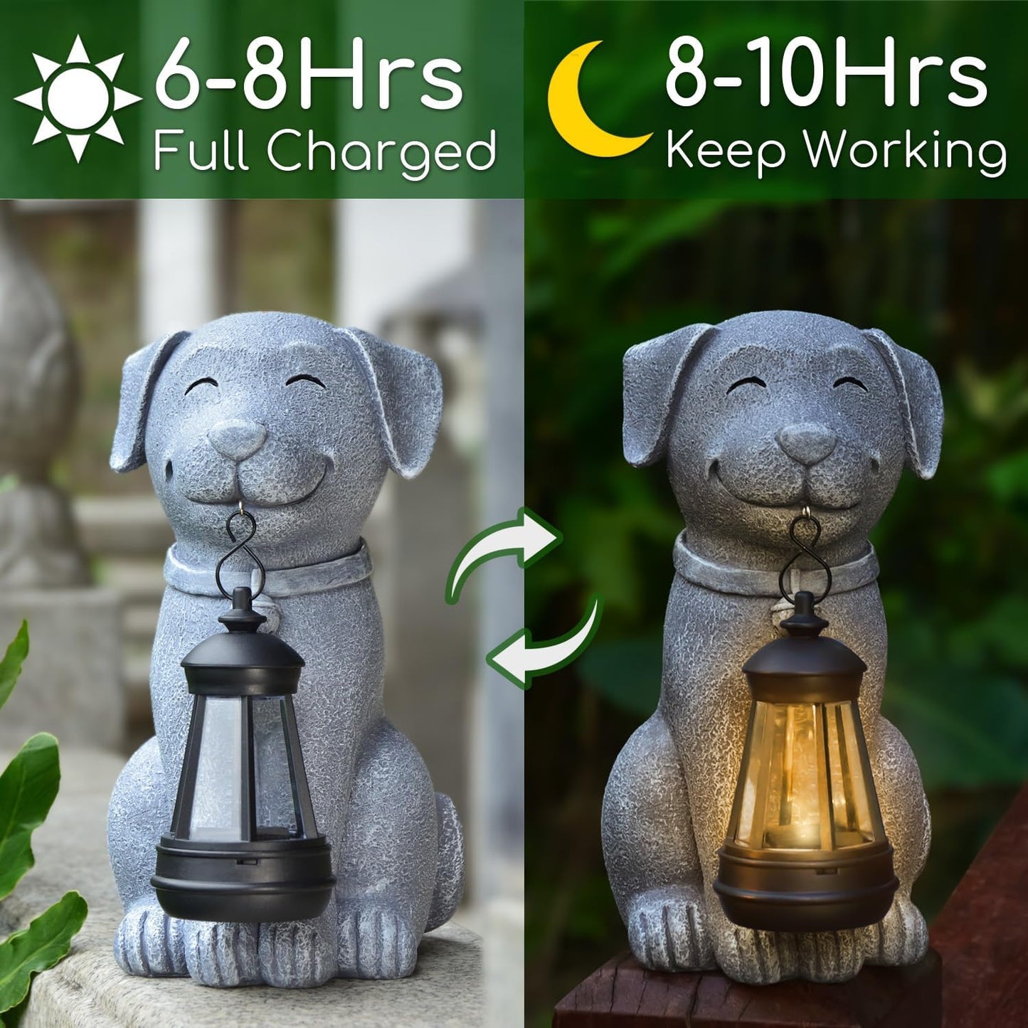Dog Solar Garden Outdoor Statues, Resin Dog Figurine Decorations with Solar Lights Lantern for Patio, Balcony, Home, Yard Art, Lawn Ornaments, Porch, Garden Gifts for Grandma Mom Women