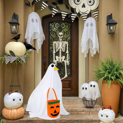 Halloween Porch Goose Outfit Ghost Goose Clothes for 23'' Cement Plastic Geese Silly Lawn Geese Yard Outdoor Decoration