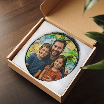 NAZENTI Personalized Dad Stained Glass Suncatcher, Custom Photo Family Portrait Window Hanging Ornament, Fathers Day Grandpa Dad Gifts from Son Daughter, Gifts for Papa Husband, Grandpa Suncatcher