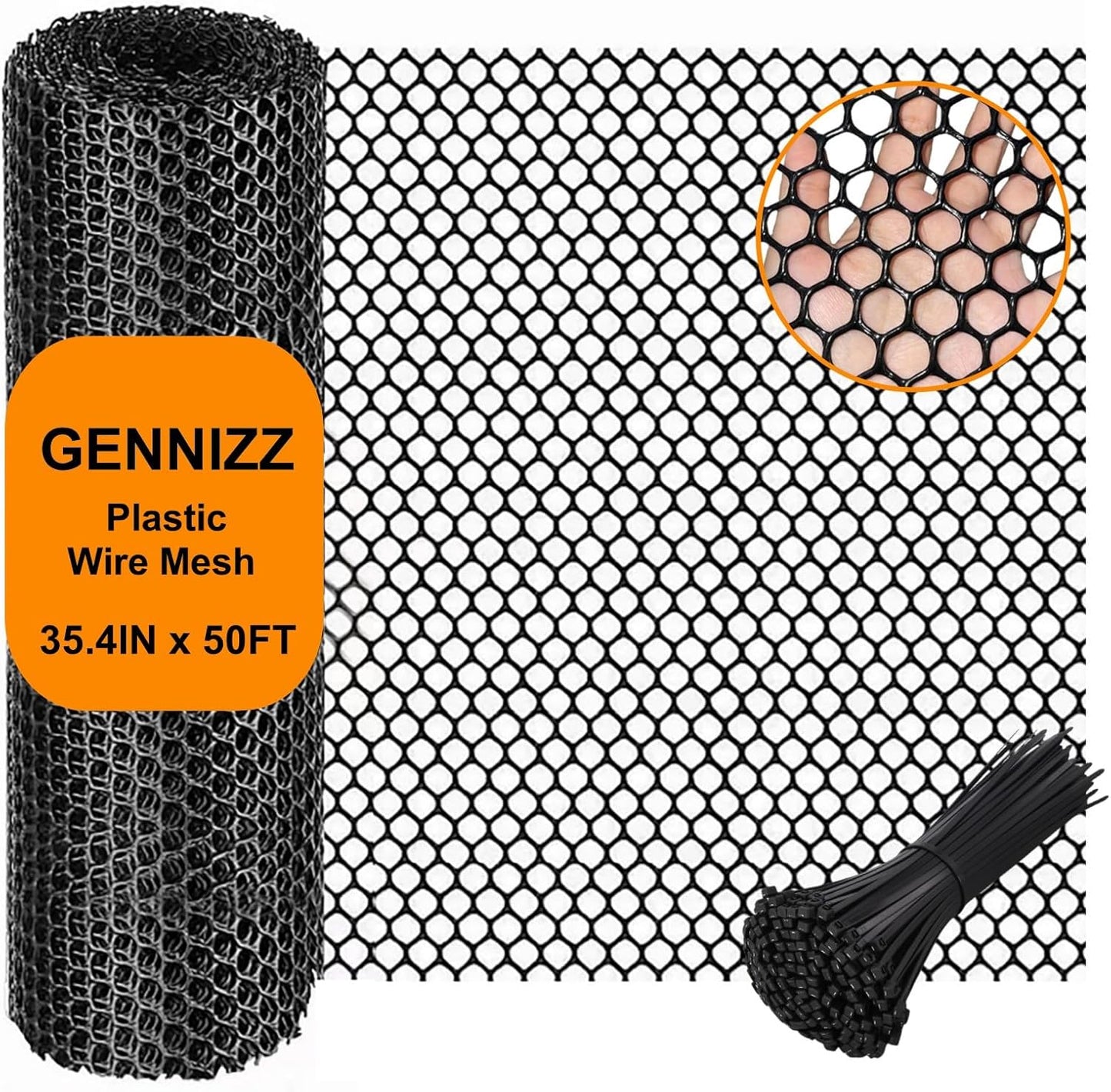 Plastic Wire Mesh Fence Roll, GENNIZZ 35.4IN x 50FT Plastic Chicken Wire Mesh, Garden Netting Fencing Barrier for Poultry Balcony Chicken Puppy (0.9m x 15m)