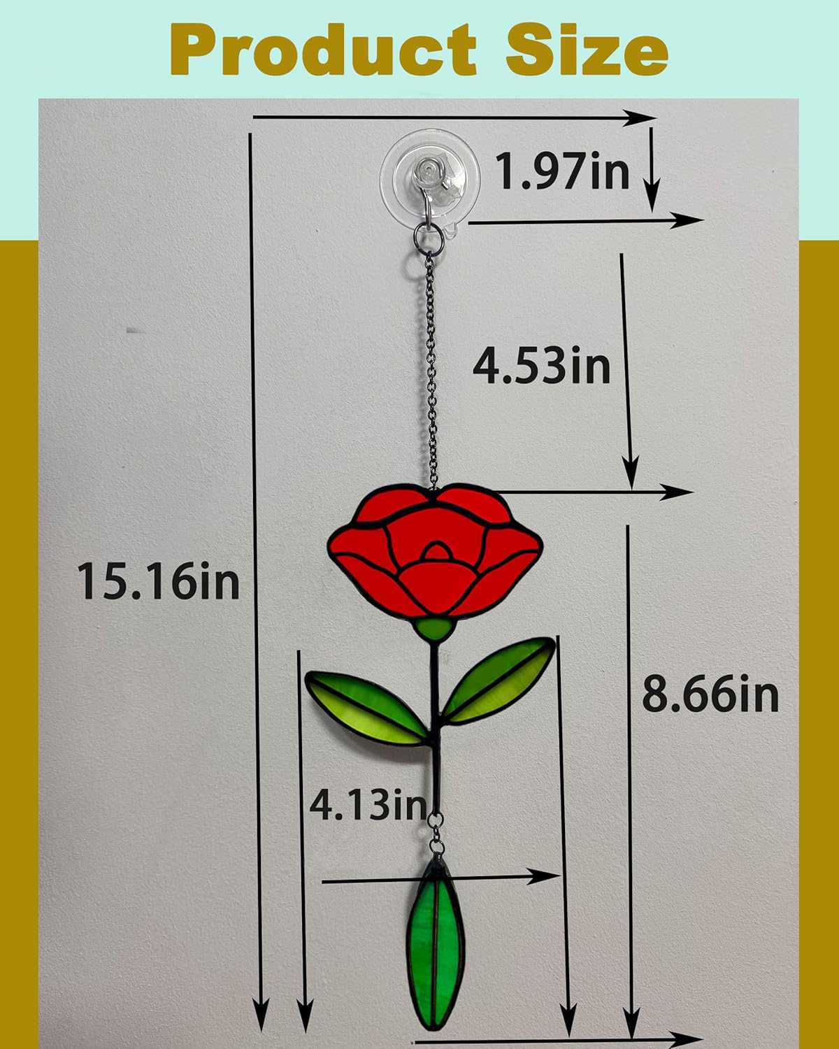Stained Glass Window Hangings, Handcrafted Garden Suncatchers for Window and Home Decor Decor, Unique Artisan Glass Ornaments for Indoor and Outdoor Use, Red Flower