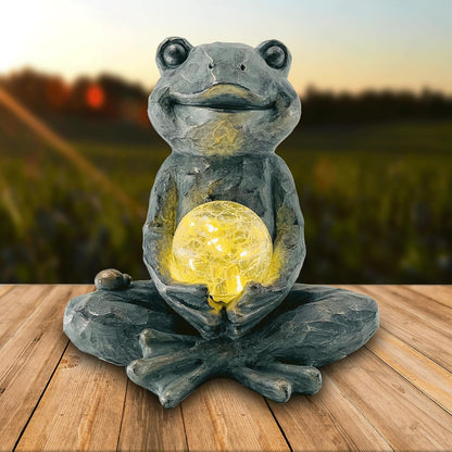Zen Yoga Frog Garden Statue Ornament, Outdoor Decor, Solar Patio Garden Sculptures & Statues, Gift Ideas for Women