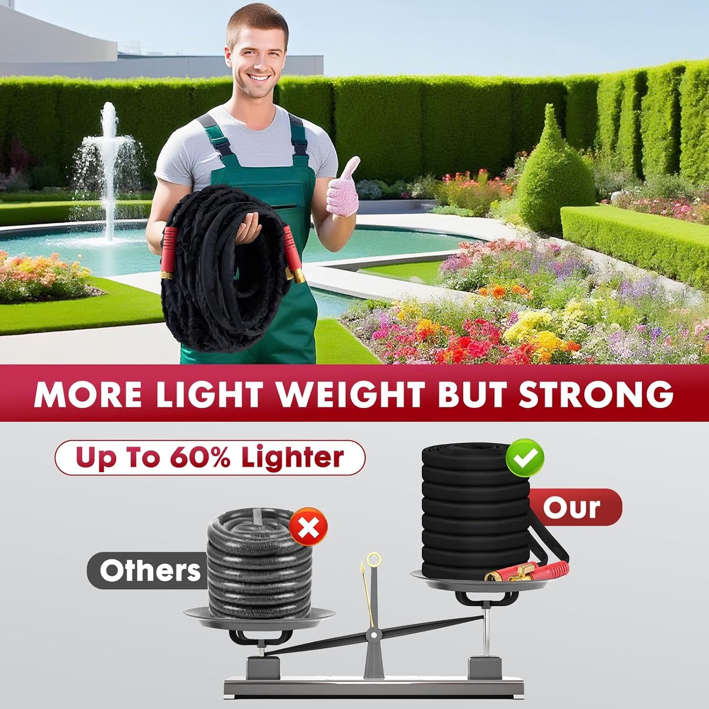 Upgraded 100FT Non-Expanding Garden Hose, Lightweight, Flexible Ultra-Light Water Hose, Burst-Resistant, Lead-Free, Anti-Kink, High-Pressure