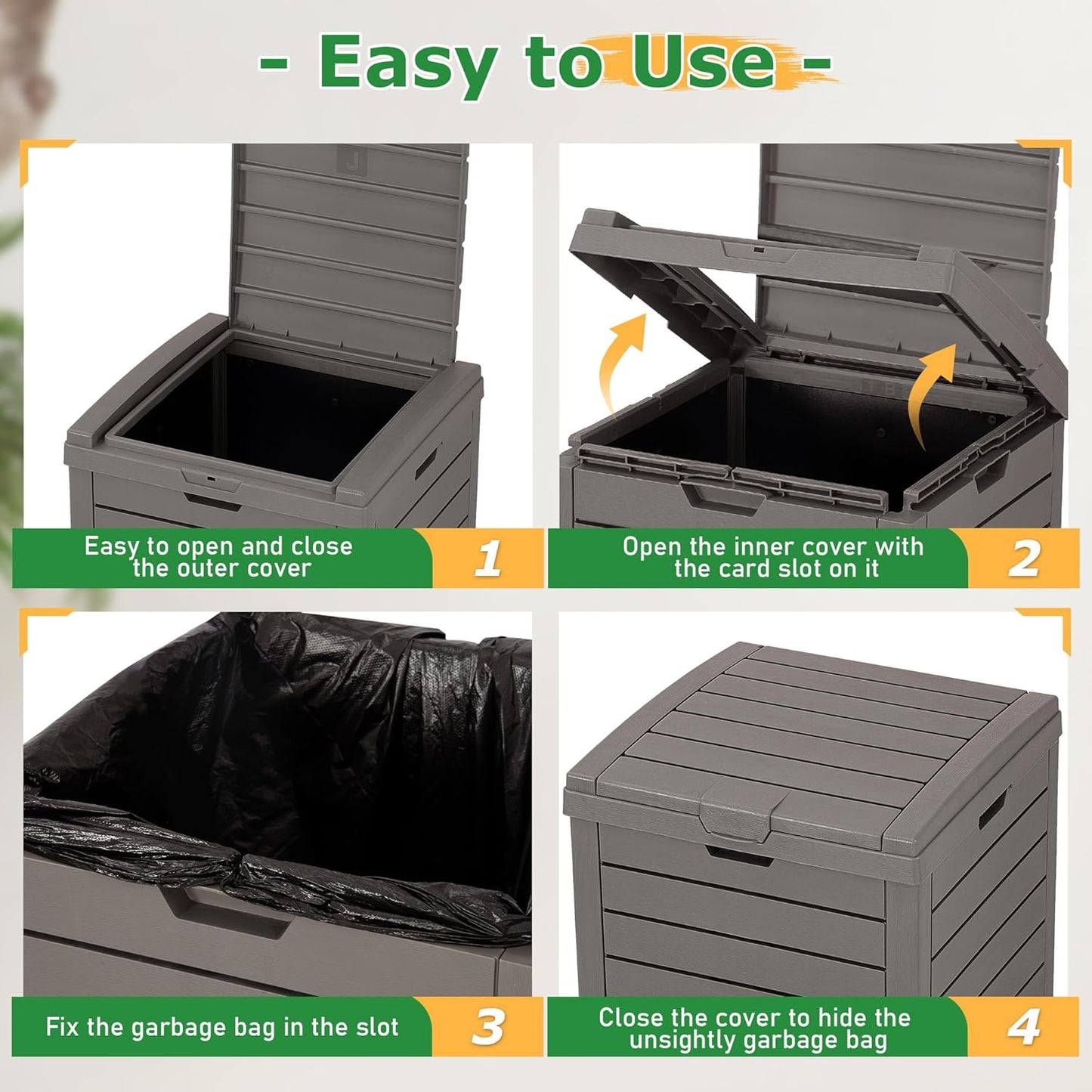 31 Gallon Outdoor Trash Can, Waterproof Resin Garbage Can with Lid and Drip Tray Easy Cleaning Kitchen Waste Bin Patio Waste Bin for Garden, Backyard, Deck and Office, Gray