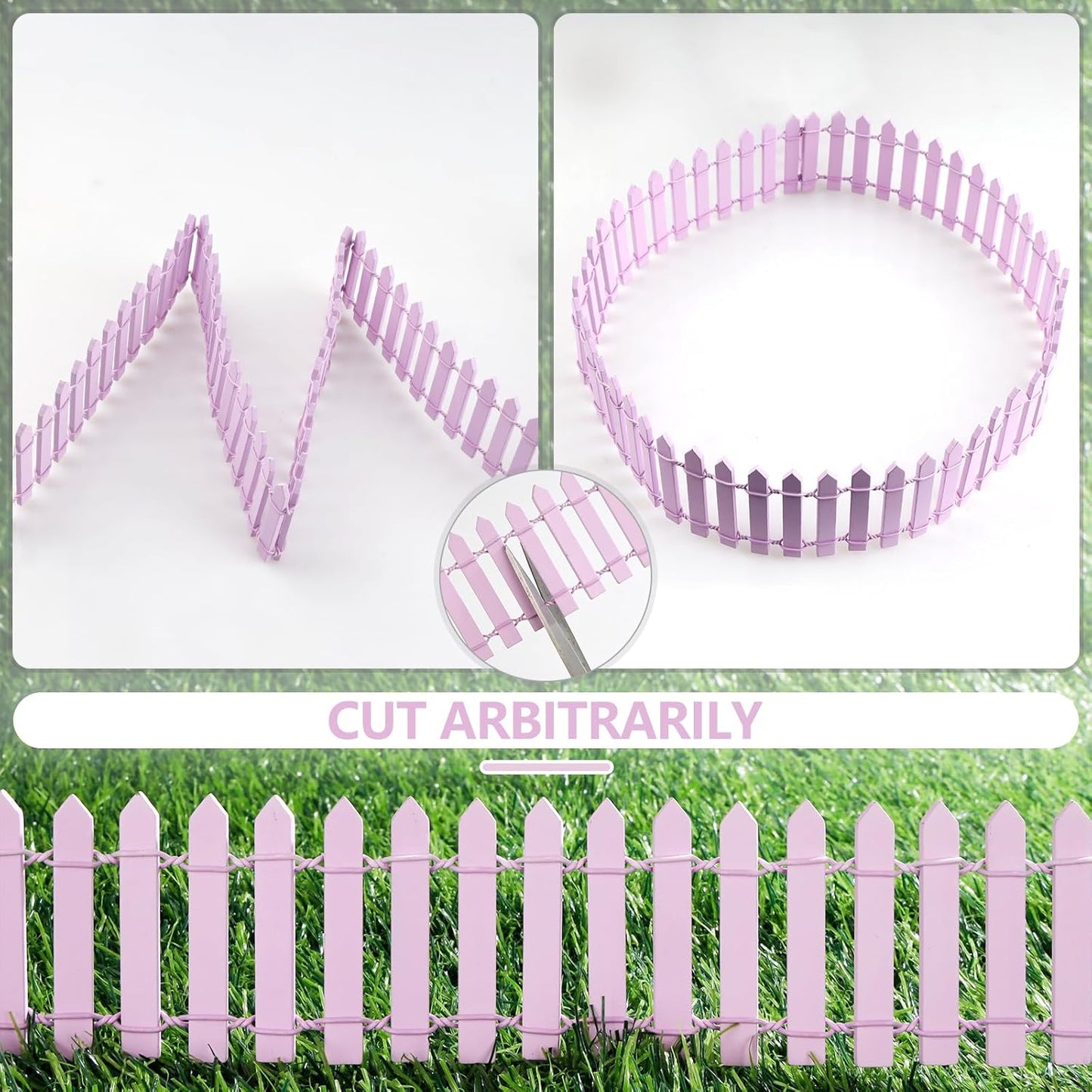 Mini Fairy Garden Fence, 35.5x2 Inch Cuttable Small Wood Picket Fence, DIY Miniature Accessories Decoration for Dollhouse, Crafts, Vegetable Platter, Cake(Light Purple)