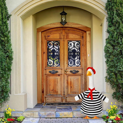 French Look Porch Goose Outfit Set for Cement Lawn Artist Hat Beret Red Scarf Black White Striped for Outdoor